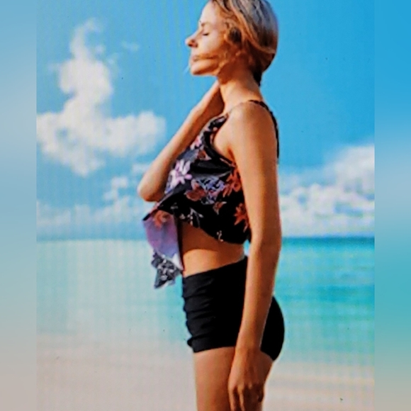 NWT PLUS SIZE TWO PIECE Flounce High Waist Tankini Flowy Beach Swim - Picture 7 of 12